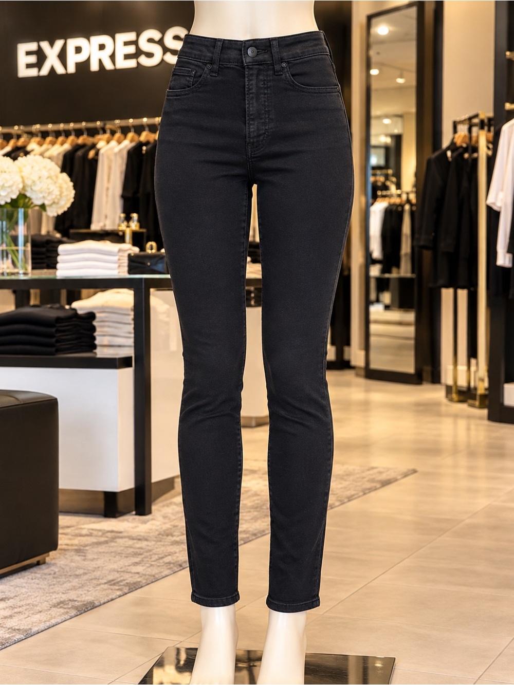 Express Skinny High Rise Black Jeans Size 4R Stretch Denim